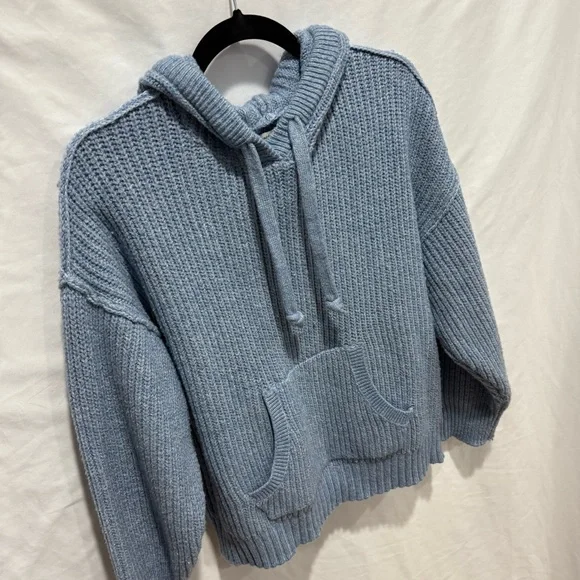 American Eagle Blue Knit Hoodie Sweater Small Cozy Pullover Layering Oversized - Picture 3 of 14